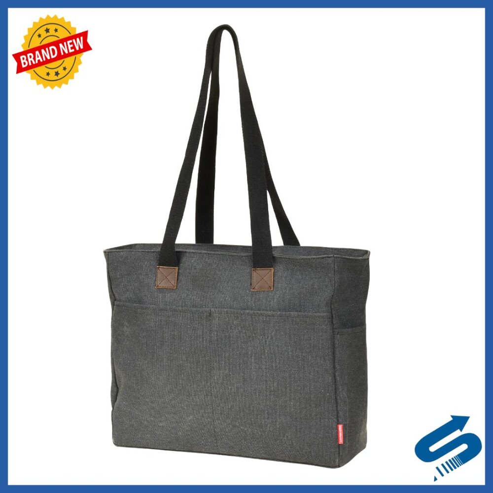 Canvas Tote Bag Retro Classic Durable Multi-Pocket Laptop Commuter Travel